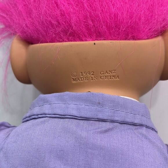 1992 Ganz Troll Doll Pink Hair Vest & Tails/ Tie Outfit 13" Vintage Plush - Picture 5 of 7
